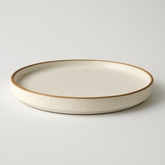 Handmade Ceramic Full-Sized Dinner Plate with Golden Edge – Cream with Subtle Speckles