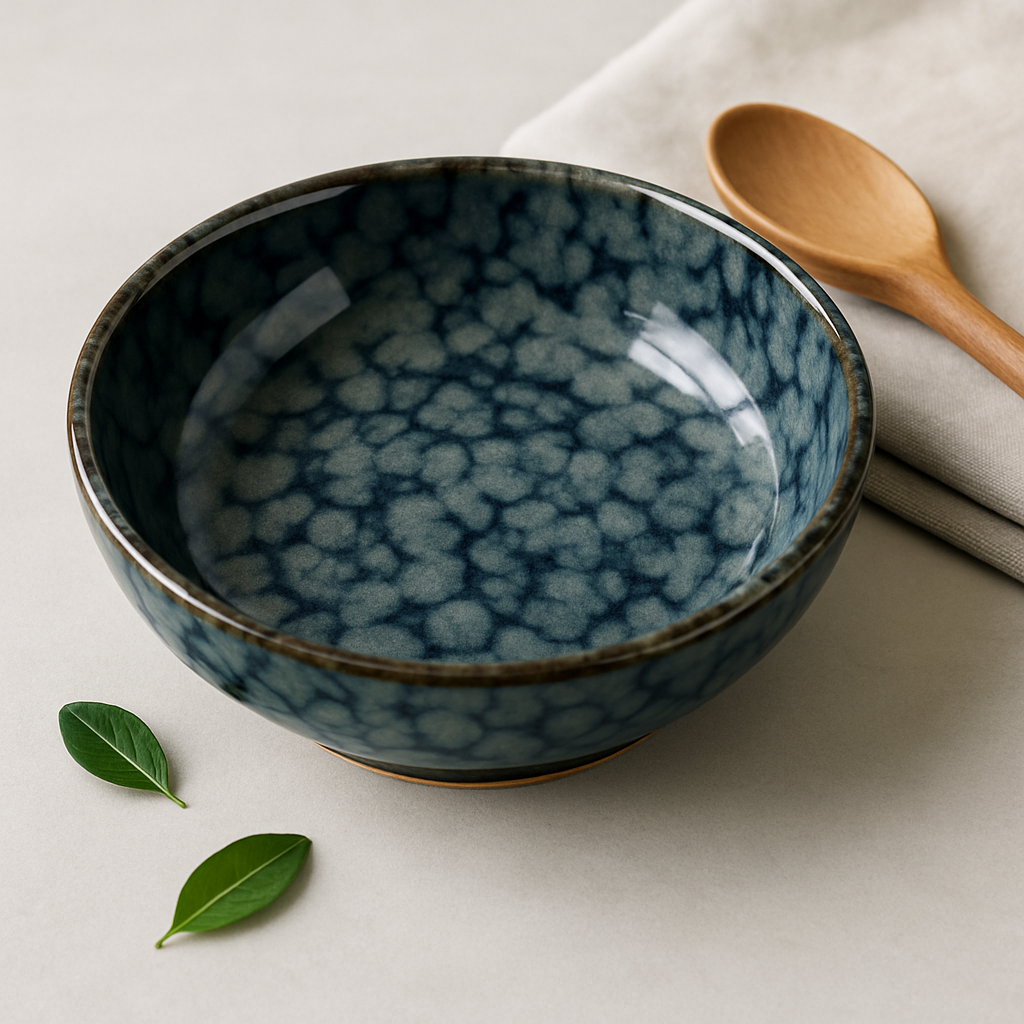Handmade Ceramic Large Bowl with Mottled Glaze – Deep Blue