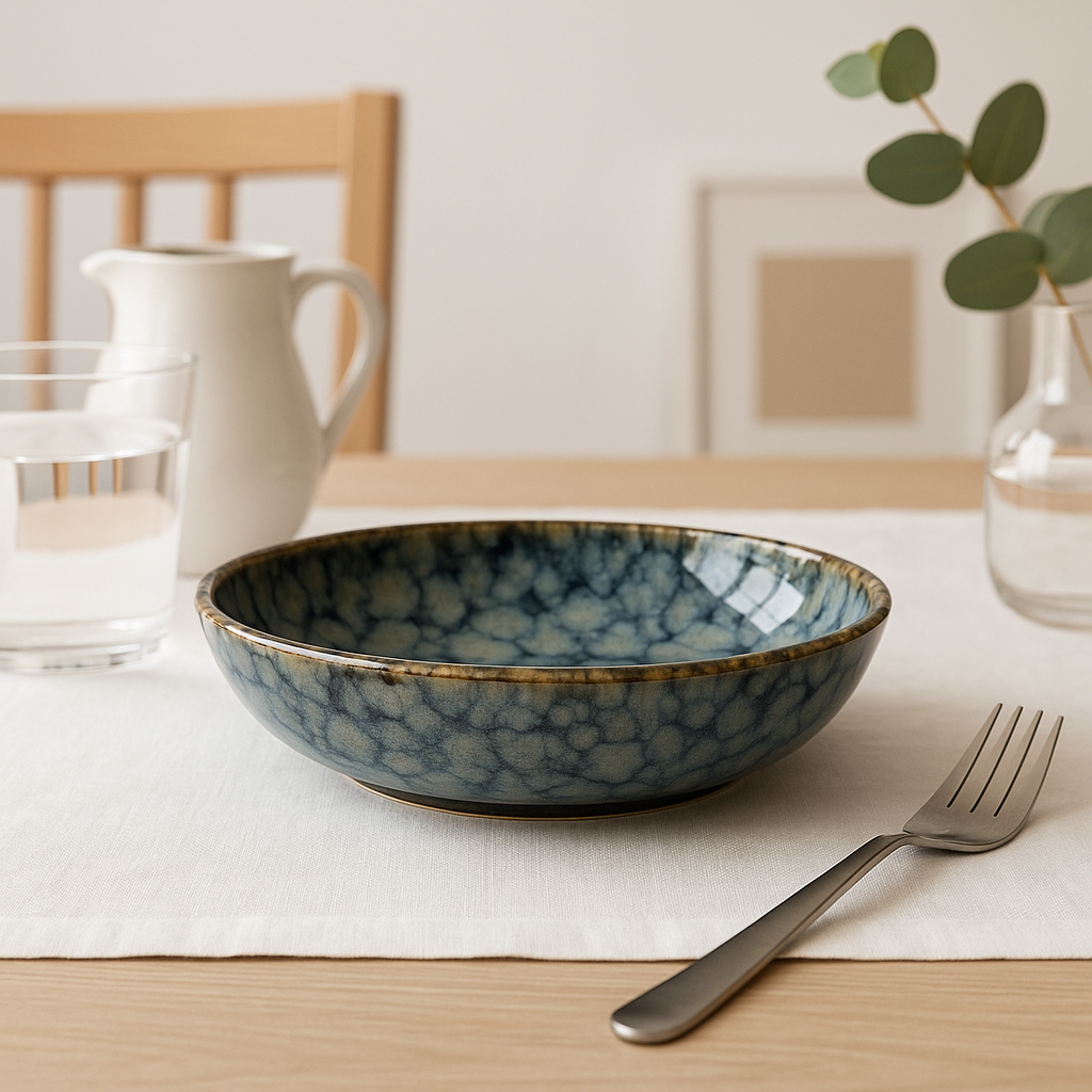 Handmade Ceramic Large Bowl with Mottled Glaze – Deep Blue