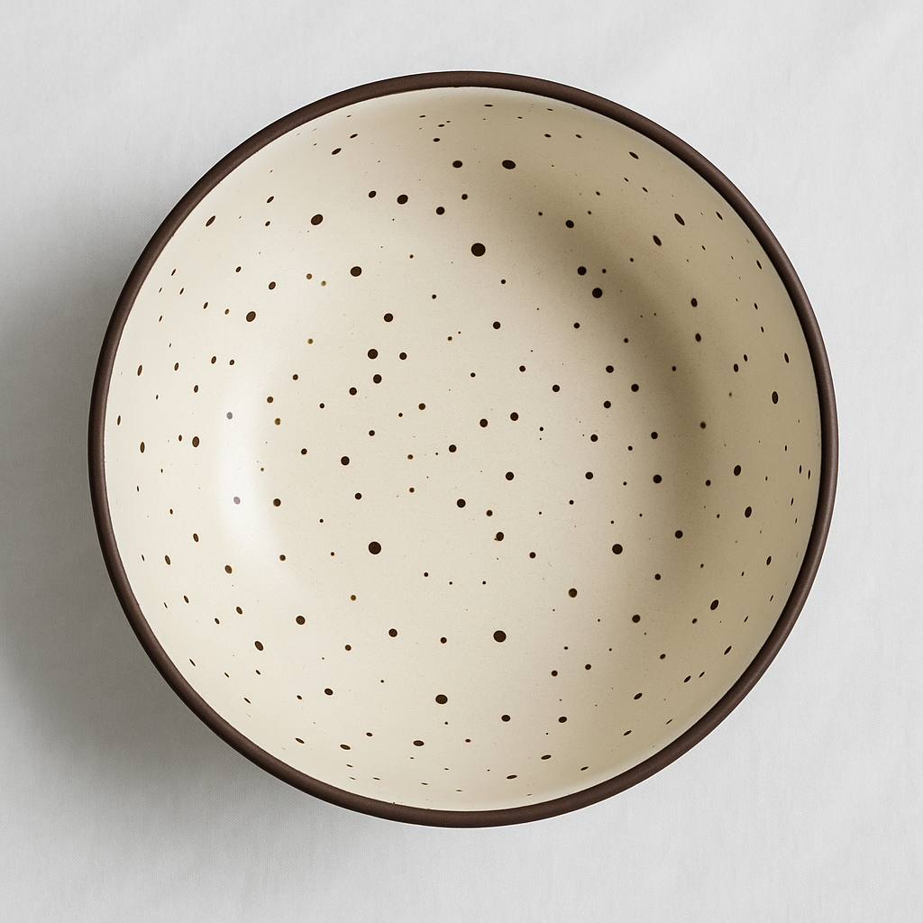 Handmade Ceramic Medium Bowl with Rustic Speckled Glaze – Cream with Brown Rim