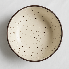 Handmade Ceramic Medium Bowl with Rustic Speckled Glaze – Cream with Brown Rim