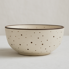 Handmade Ceramic Medium Bowl with Rustic Speckled Glaze – Cream with Brown Rim