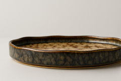 Handmade Ceramic Plate with Crackled Glaze – Tan & Brown