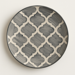 Handmade Ceramic Quarter Plate with Alhambra Pattern – Grey & Ivory