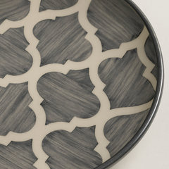 Handmade Ceramic Quarter Plate with Alhambra Pattern – Grey & Ivory