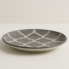 Handmade Ceramic Quarter Plate with Alhambra Pattern – Grey & Ivory