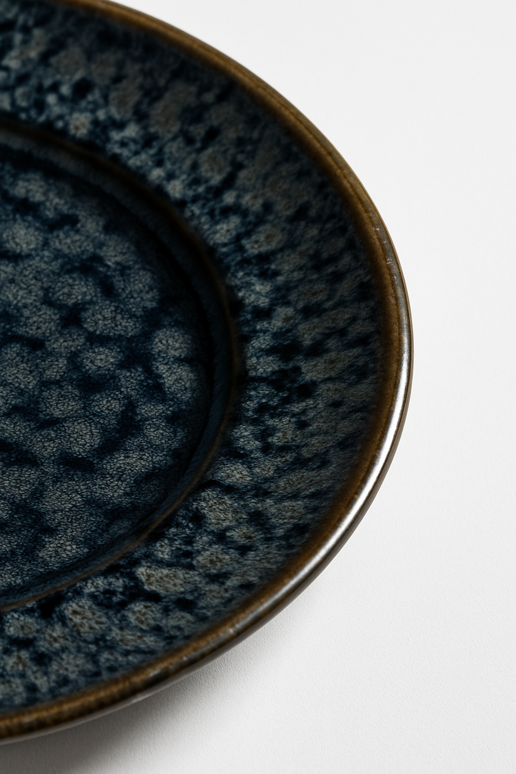 Handmade Ceramic Quarter Plate with Dark Blue Glaze – Textured Design