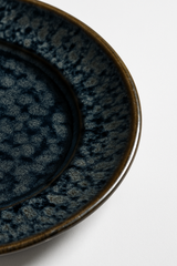 Handmade Ceramic Quarter Plate with Dark Blue Glaze – Textured Design