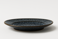 Handmade Ceramic Quarter Plate with Dark Blue Glaze – Textured Design