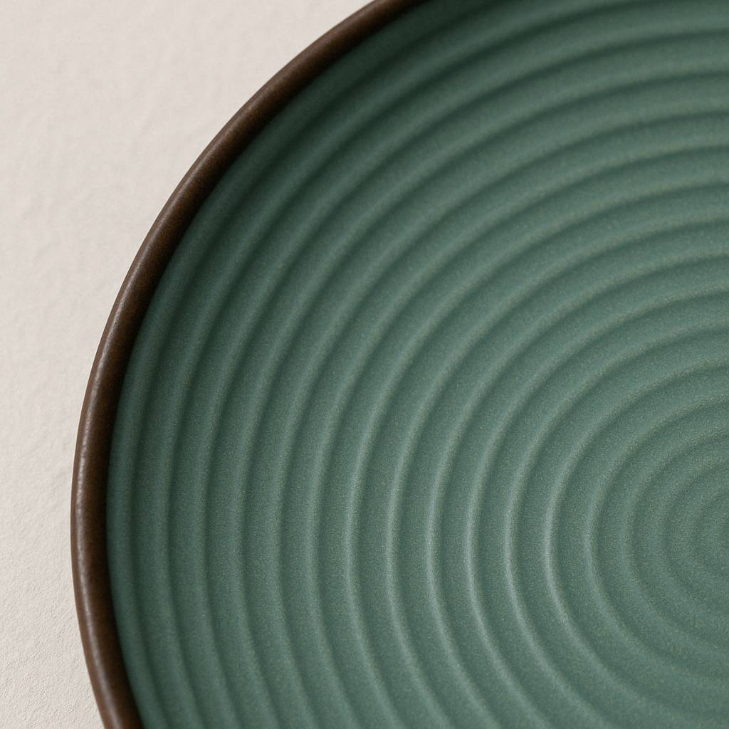 Handmade Ceramic Quarter Plate with Ribbed Design – Sage Green
