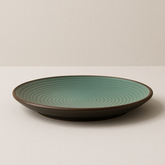 Handmade Ceramic Quarter Plate with Ribbed Design – Sage Green