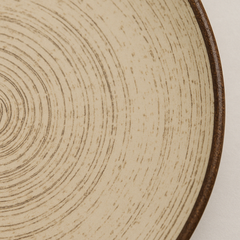 Handmade Ceramic Quarter Plate with Spiral Design – Beige with Brown Rim