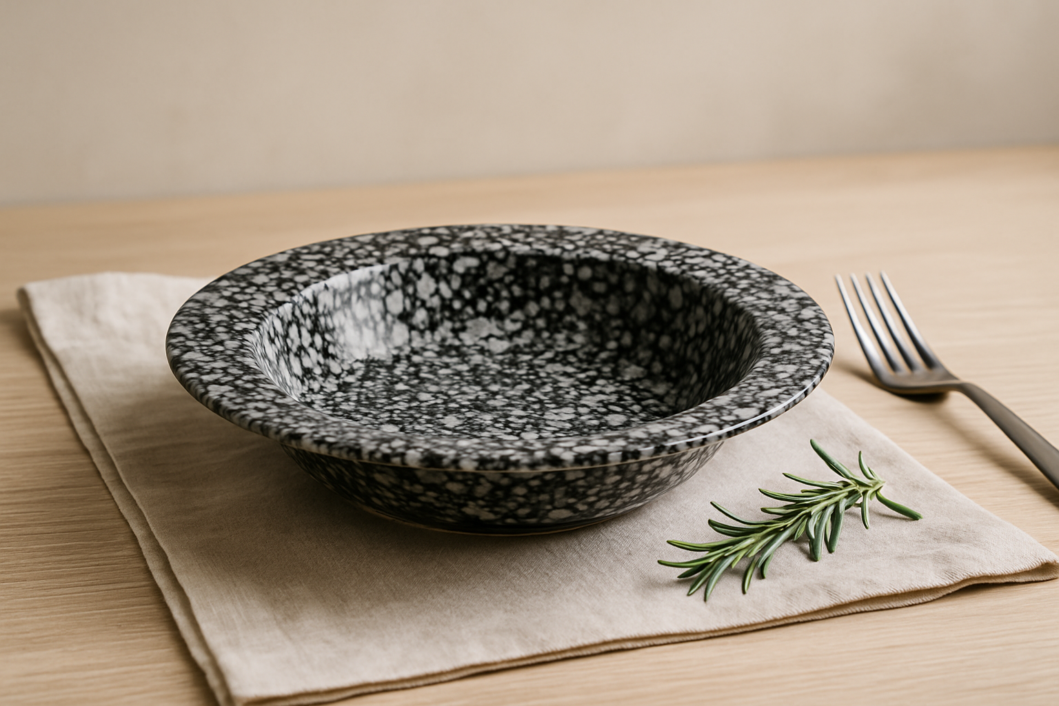 Handmade Ceramic Soup/Pasta Bowl with Black and White Speckles – Modern Design