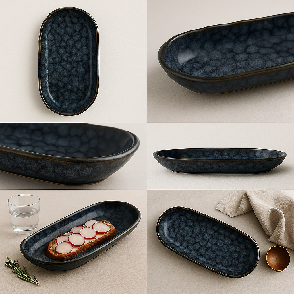 Handmade Ceramic Large Serving Platter with Blue Glaze – Artistic Design