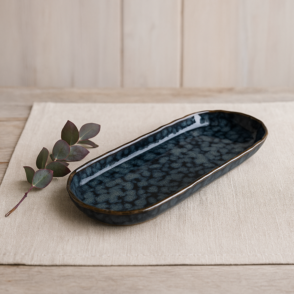 Handmade Ceramic Large Serving Platter with Blue Glaze – Artistic Design